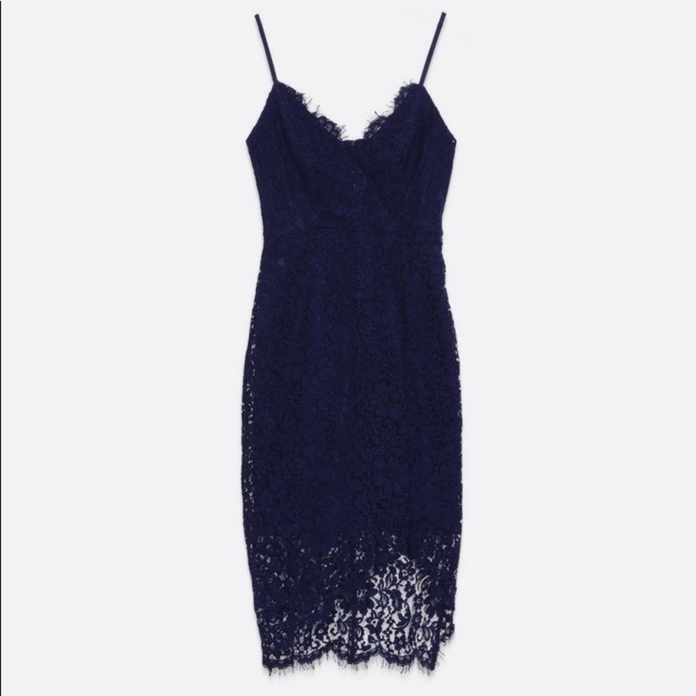 J. CREW Sz 10 Navy Blue Lace Chest V Neck MIDI